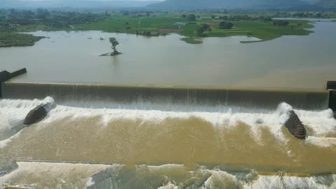 Waterfall Rajdari Devdari and Latif Shah, Chandrprabha  Dam Aerial View Stock Footage 288666877