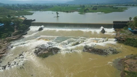 Waterfall Rajdari Devdari and Latif Shah, Chandrprabha  Dam Aerial View Stock Footage 288666890