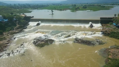 Waterfall Rajdari Devdari and Latif Shah, Chandrprabha  Dam Aerial View Stock Footage 288666891