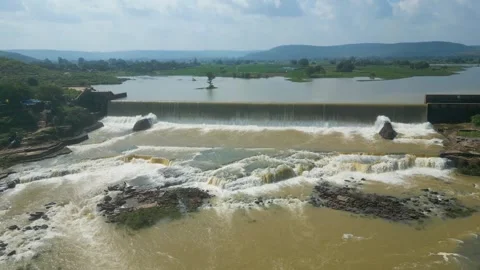 Waterfall Rajdari Devdari and Latif Shah, Chandrprabha  Dam Aerial View Stock Footage 288666904
