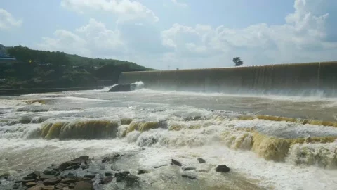 Waterfall Rajdari Devdari and Latif Shah, Chandrprabha  Dam Aerial View Stock Footage 288666942
