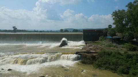 Waterfall Rajdari Devdari and Latif Shah, Chandrprabha  Dam Aerial View Stock Footage 288666943