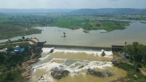 Waterfall Rajdari Devdari and Latif Shah, Chandrprabha  Dam Aerial View Stock Footage 288666967