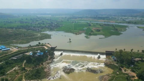 Waterfall Rajdari Devdari and Latif Shah, Chandrprabha  Dam Aerial View Stock Footage 288666978