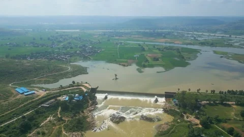 Waterfall Rajdari Devdari and Latif Shah, Chandrprabha  Dam Aerial View Stock Footage 288666987