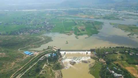 Waterfall Rajdari Devdari and Latif Shah, Chandrprabha  Dam Aerial View Stock Footage 288666991