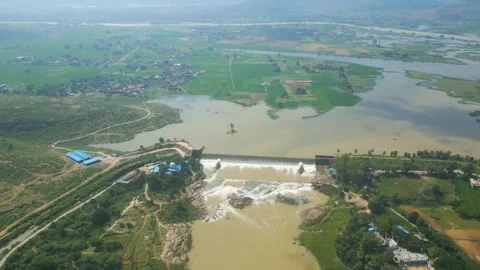 Waterfall Rajdari Devdari and Latif Shah, Chandrprabha  Dam Aerial View Stock Footage 288667005