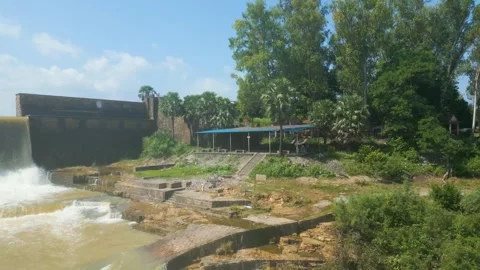 Waterfall Rajdari Devdari and Latif Shah, Chandrprabha  Dam Aerial View Stock Footage 288667072