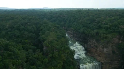 Waterfall Rajdari Devdari and Latif Shah, Chandrprabha  Dam Aerial View Stock Footage 288667100