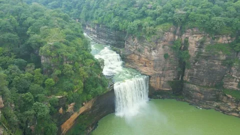 Waterfall Rajdari Devdari and Latif Shah, Chandrprabha  Dam Aerial View Stock Footage 288667116