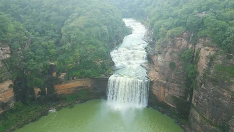 Waterfall Rajdari Devdari and Latif Shah, Chandrprabha  Dam Aerial View Stock Footage 288667119