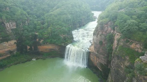 Waterfall Rajdari Devdari and Latif Shah, Chandrprabha  Dam Aerial View Stock Footage 288667148