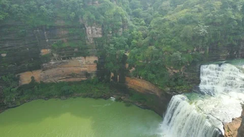 Waterfall Rajdari Devdari and Latif Shah, Chandrprabha  Dam Aerial View Stock Footage 288667166