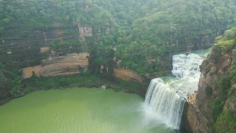 Waterfall Rajdari Devdari and Latif Shah, Chandrprabha  Dam Aerial View Stock Footage 288667167