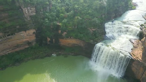 Waterfall Rajdari Devdari and Latif Shah, Chandrprabha  Dam Aerial View Stock Footage 288667171