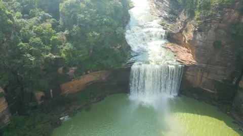 Waterfall Rajdari Devdari and Latif Shah, Chandrprabha  Dam Aerial View Stock Footage 288667177