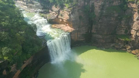 Waterfall Rajdari Devdari and Latif Shah, Chandrprabha  Dam Aerial View Stock Footage 288667182