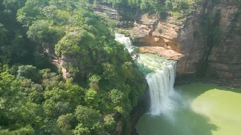 Waterfall Rajdari Devdari and Latif Shah, Chandrprabha  Dam Aerial View Stock Footage 288667190