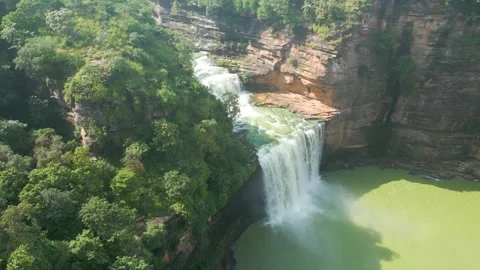 Waterfall Rajdari Devdari and Latif Shah, Chandrprabha  Dam Aerial View Stock Footage 288667196