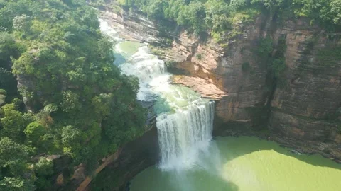 Waterfall Rajdari Devdari and Latif Shah, Chandrprabha  Dam Aerial View Stock Footage 288667202