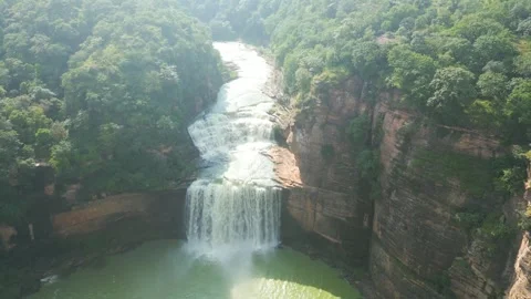 Waterfall Rajdari Devdari and Latif Shah, Chandrprabha  Dam Aerial View Stock Footage 288667210