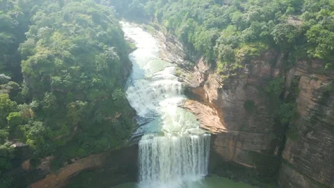Waterfall Rajdari Devdari and Latif Shah, Chandrprabha  Dam Aerial View Stock Footage 288667212