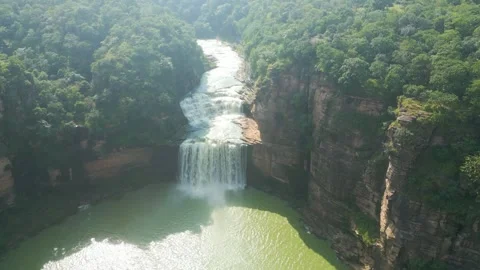 Waterfall Rajdari Devdari and Latif Shah, Chandrprabha  Dam Aerial View Stock Footage 288667214