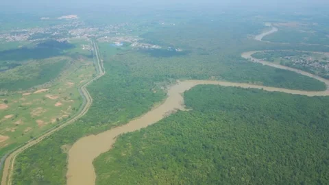 Waterfall Rajdari Devdari and Latif Shah, Chandrprabha  Dam Aerial View Stock Footage 288667246