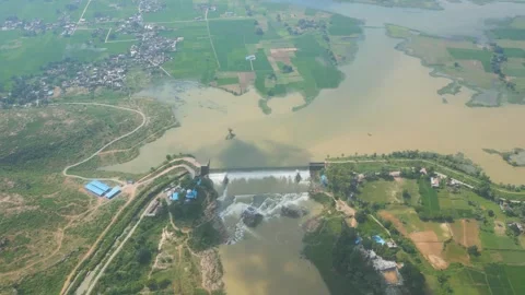 Waterfall Rajdari Devdari and Latif Shah, Chandrprabha  Dam Aerial View Stock Footage 288667256