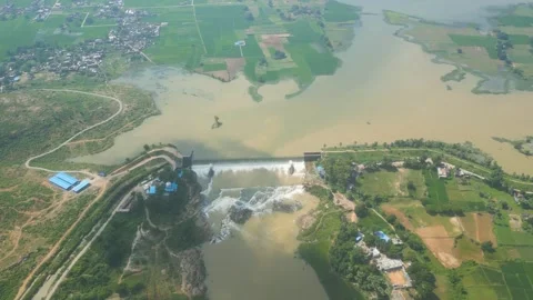 Waterfall Rajdari Devdari and Latif Shah, Chandrprabha  Dam Aerial View Stock Footage 288667258