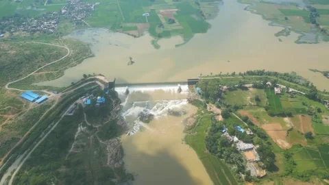 Waterfall Rajdari Devdari and Latif Shah, Chandrprabha  Dam Aerial View Stock Footage 288667268