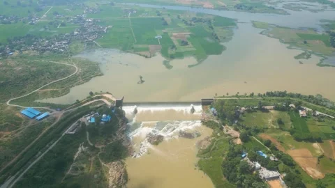 Waterfall Rajdari Devdari and Latif Shah, Chandrprabha  Dam Aerial View Stock Footage 288667272