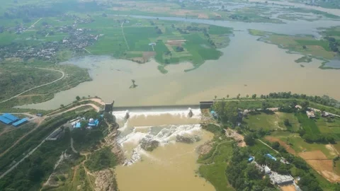 Waterfall Rajdari Devdari and Latif Shah, Chandrprabha  Dam Aerial View Stock Footage 288667273