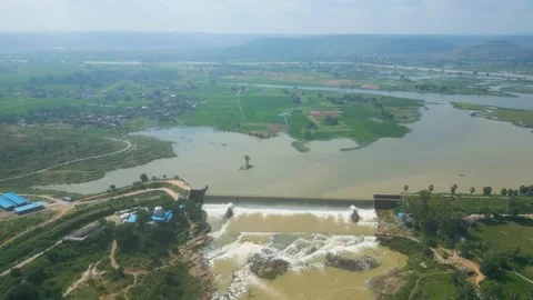 Waterfall Rajdari Devdari and Latif Shah, Chandrprabha  Dam Aerial View Stock Footage 288667288