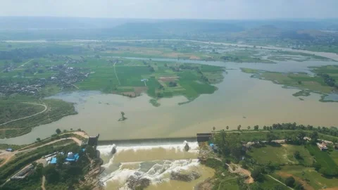 Waterfall Rajdari Devdari and Latif Shah, Chandrprabha  Dam Aerial View Stock Footage 288667291