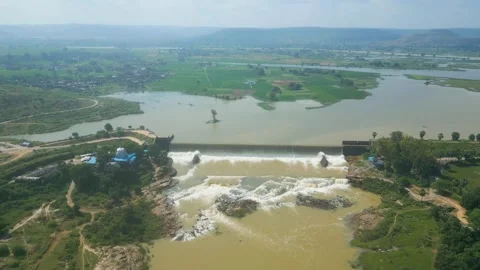 Waterfall Rajdari Devdari and Latif Shah, Chandrprabha  Dam Aerial View Stock Footage 288667300