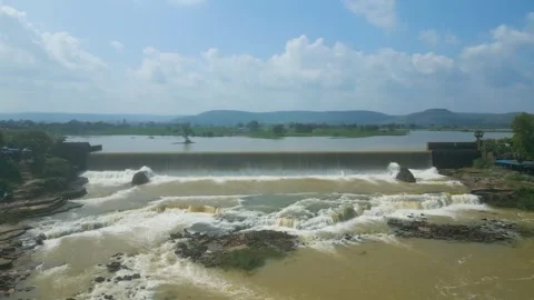 Waterfall Rajdari Devdari and Latif Shah, Chandrprabha  Dam Aerial View Stock Footage 288667304