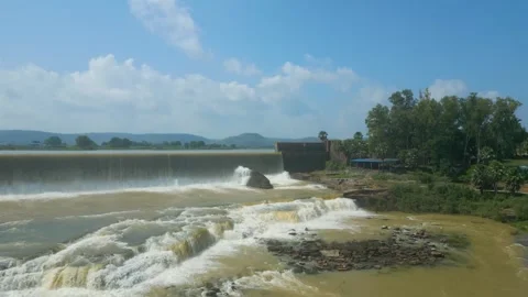 Waterfall Rajdari Devdari and Latif Shah, Chandrprabha  Dam Aerial View Stock Footage 288667323