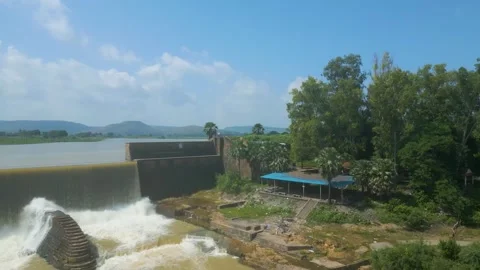 Waterfall Rajdari Devdari and Latif Shah, Chandrprabha  Dam Aerial View Stock Footage 288667326