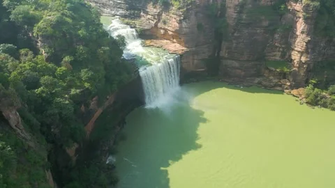 Waterfall Rajdari Devdari and Latif Shah, Chandrprabha  Dam Aerial View Stock Footage 288667359