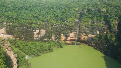 Waterfall Rajdari Devdari and Latif Shah, Chandrprabha  Dam Aerial View Stock Footage 288667372