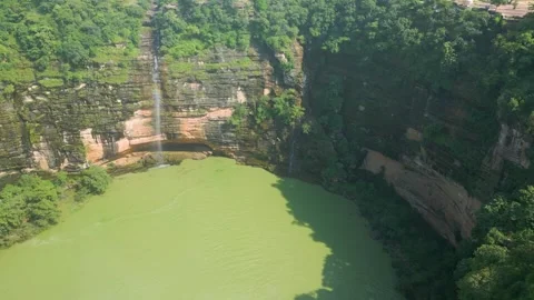 Waterfall Rajdari Devdari and Latif Shah, Chandrprabha  Dam Aerial View Stock Footage 288667379