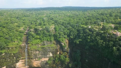 Waterfall Rajdari Devdari and Latif Shah, Chandrprabha  Dam Aerial View Stock Footage 288667385