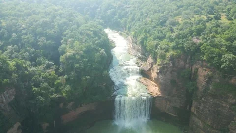 Waterfall Rajdari Devdari and Latif Shah, Chandrprabha  Dam Aerial View Stock Footage 288667407
