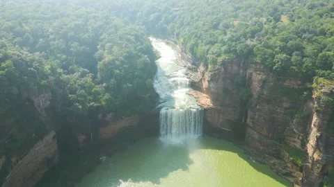 Waterfall Rajdari Devdari and Latif Shah, Chandrprabha  Dam Aerial View Stock Footage 288667416