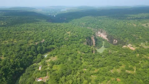 Waterfall Rajdari Devdari and Latif Shah, Chandrprabha  Dam Aerial View Stock Footage 288667423