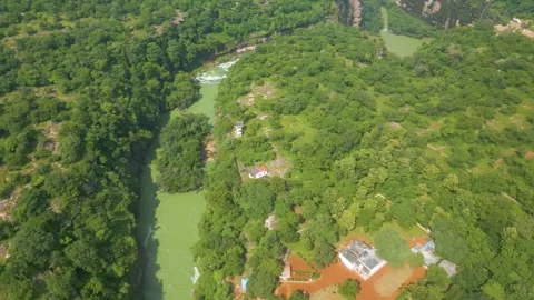 Waterfall Rajdari Devdari and Latif Shah, Chandrprabha  Dam Aerial View Stock Footage 288667425