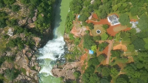 Waterfall Rajdari Devdari and Latif Shah, Chandrprabha  Dam Aerial View Stock Footage 288667436