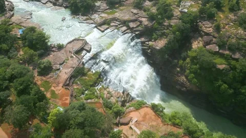Waterfall Rajdari Devdari and Latif Shah, Chandrprabha  Dam Aerial View Stock Footage 288667450