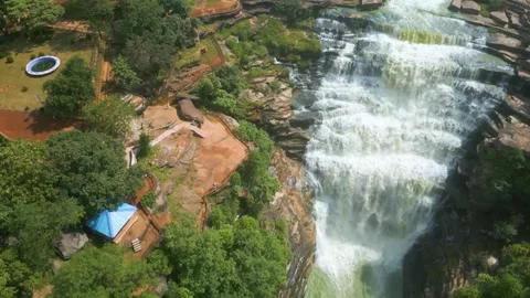 Waterfall Rajdari Devdari and Latif Shah, Chandrprabha  Dam Aerial View Stock Footage 288667456